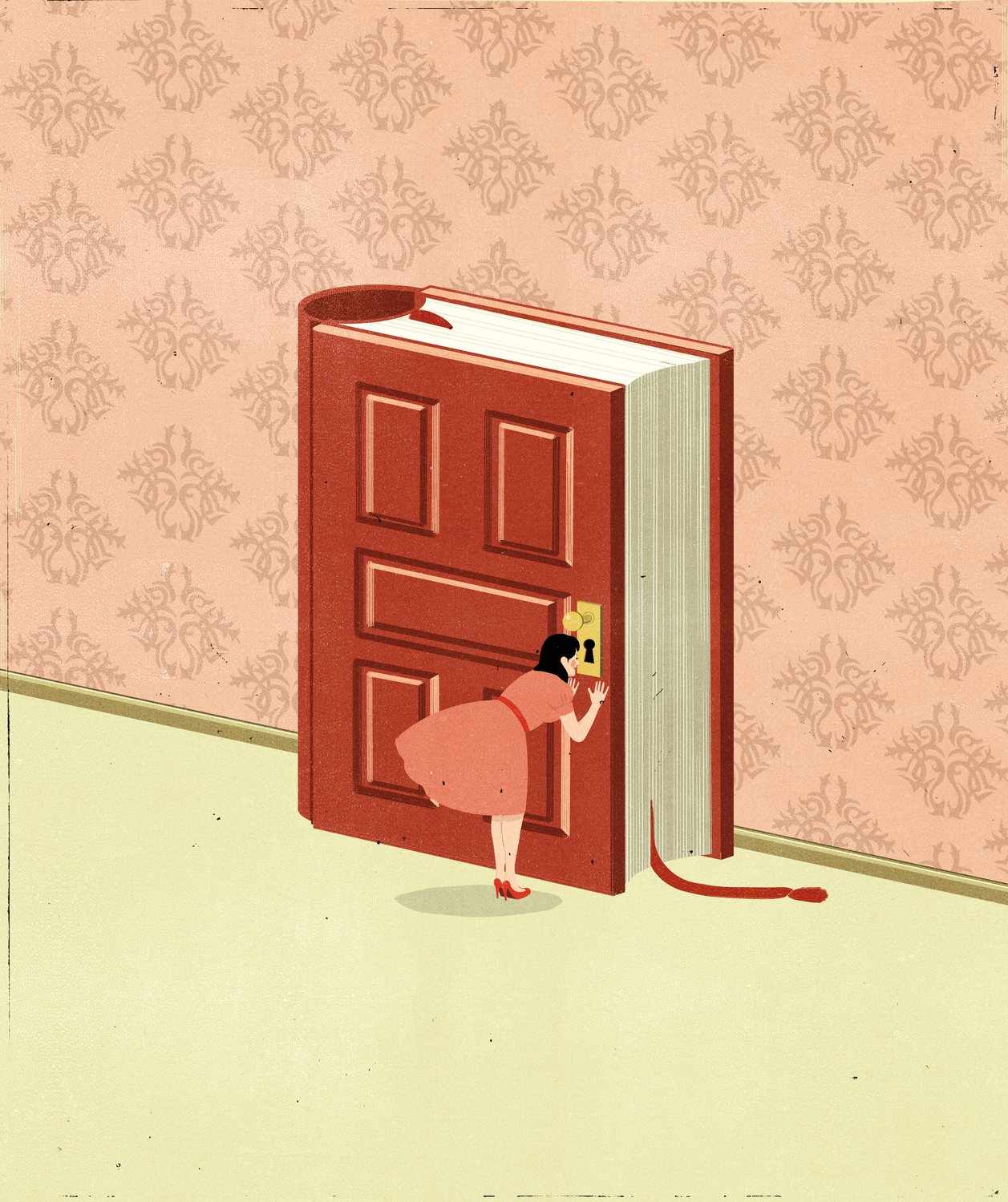 Girl Opening a Book Door