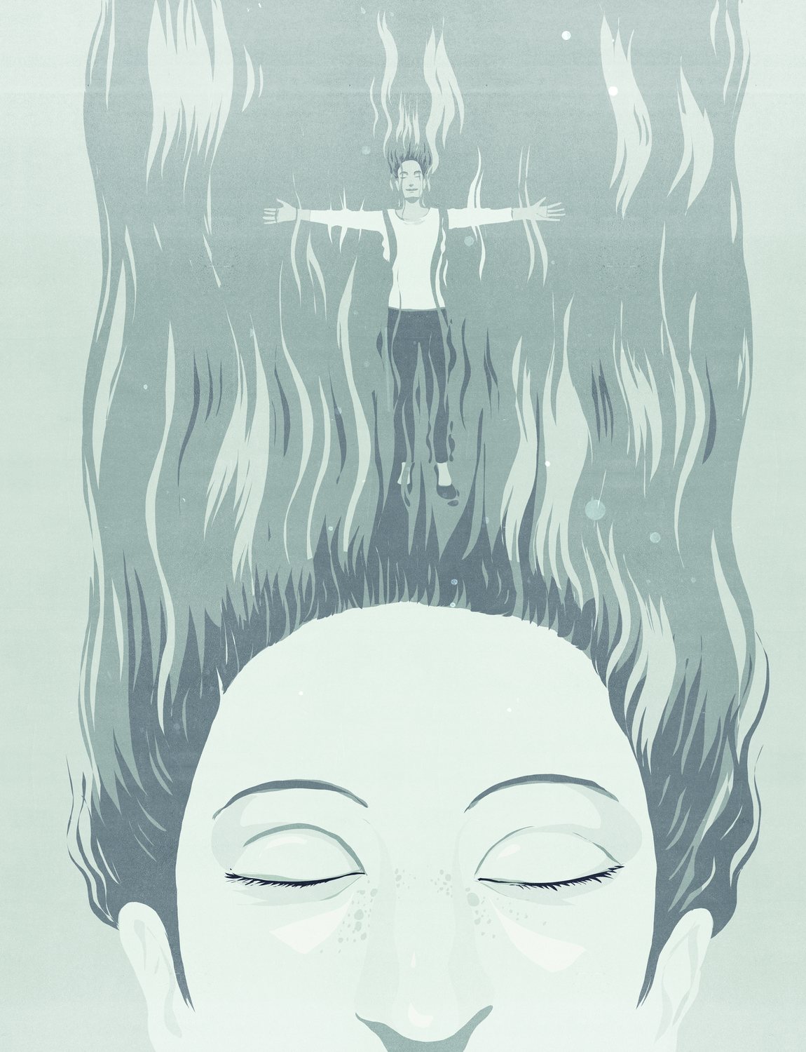Swimmer in a Waterfall of Hair