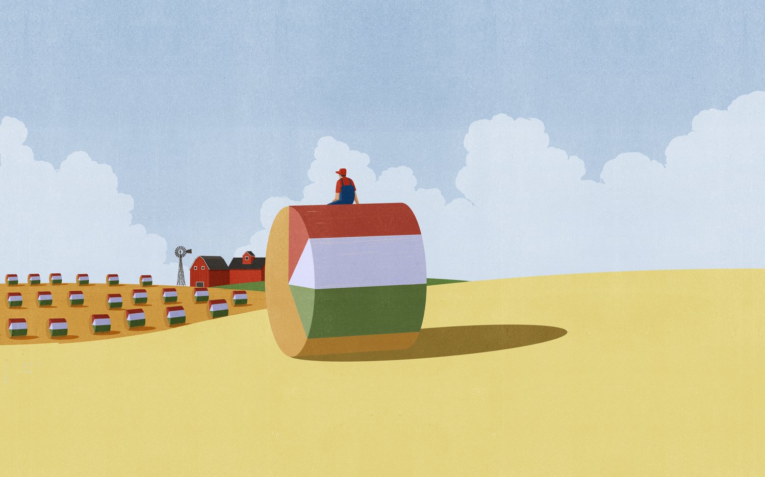 Farmer on a Rolling Hay Bale