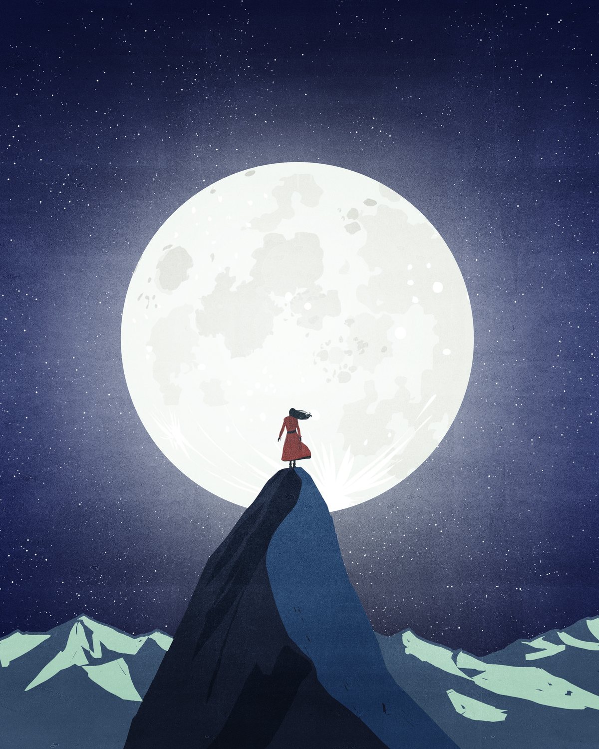 Figure on the Peak under a Full Moon