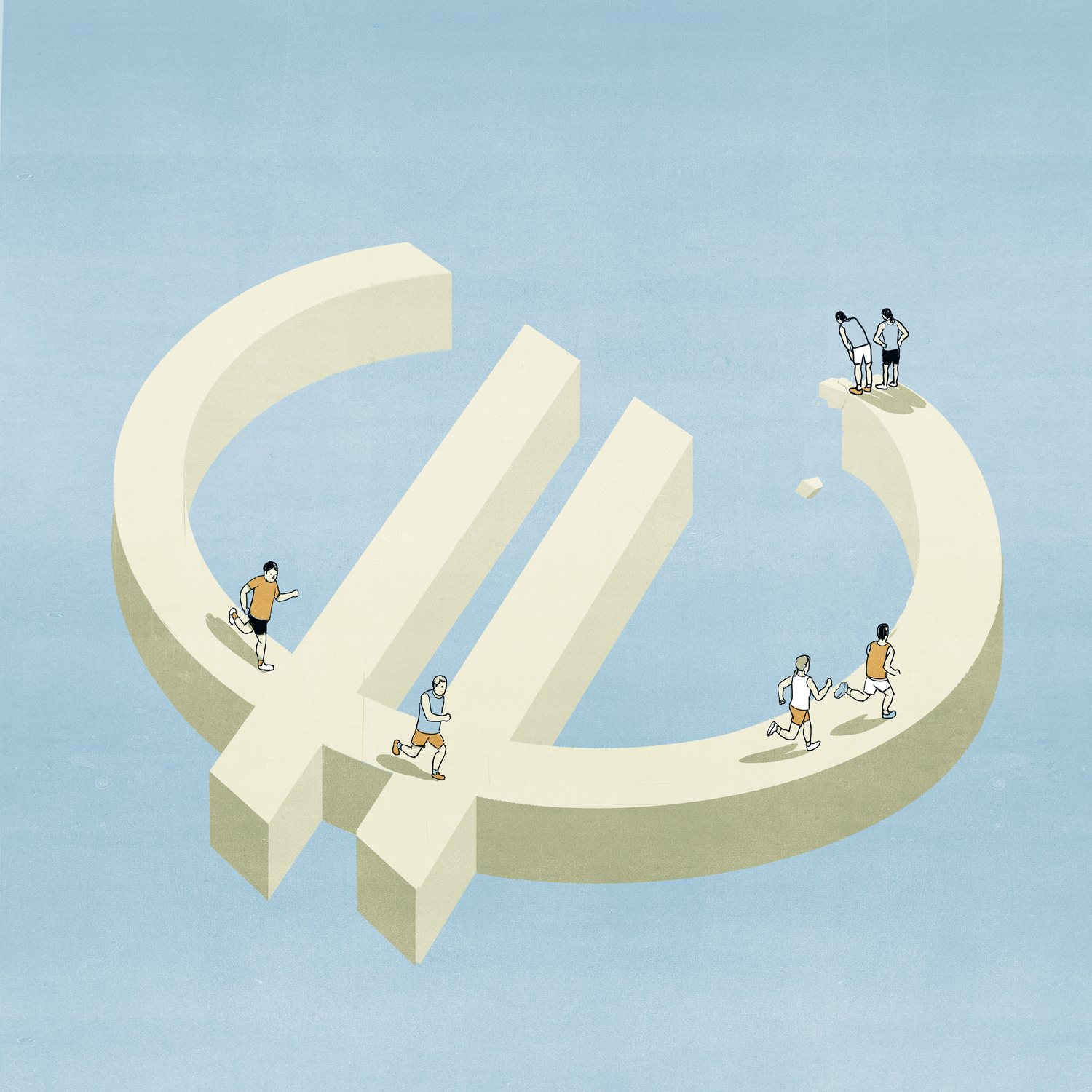 Runners on the Euro Sign