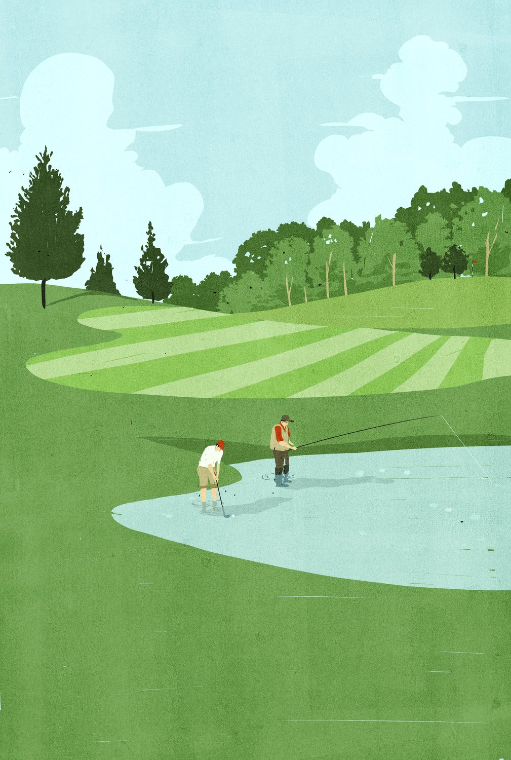 Golfers by the Lake