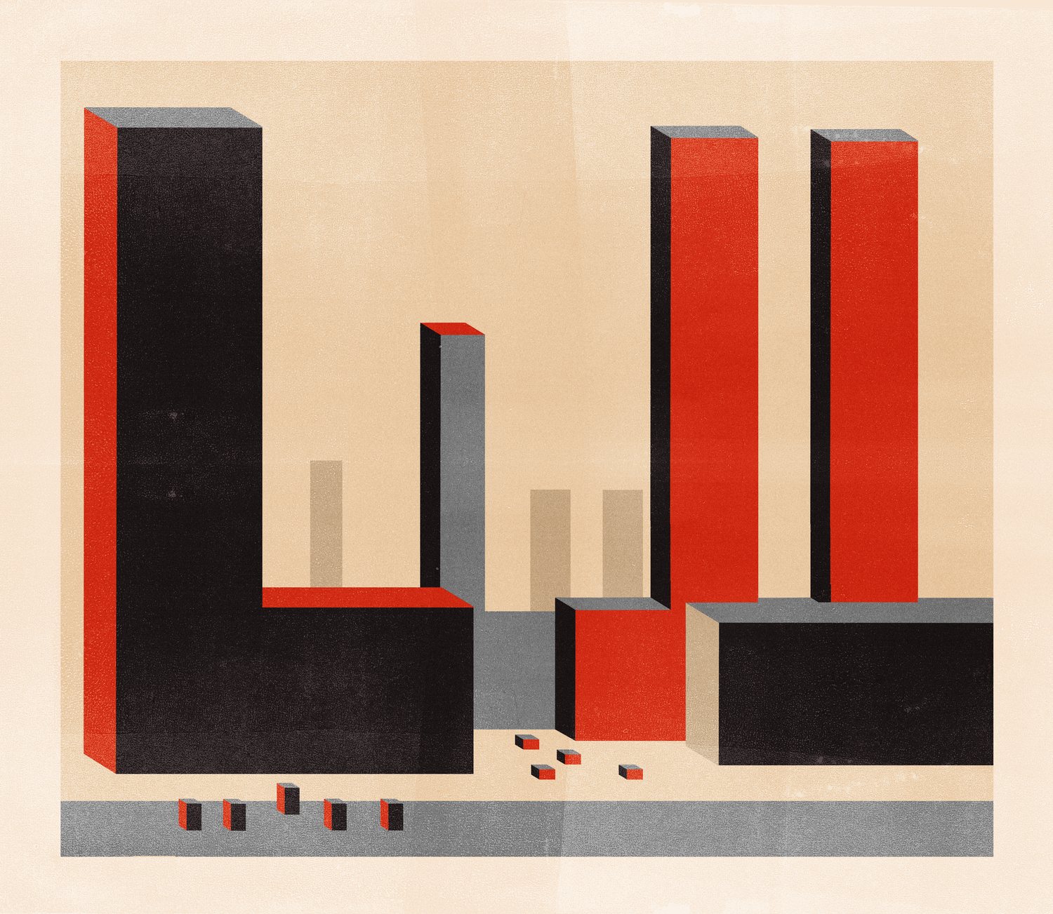 Black and Red Towers