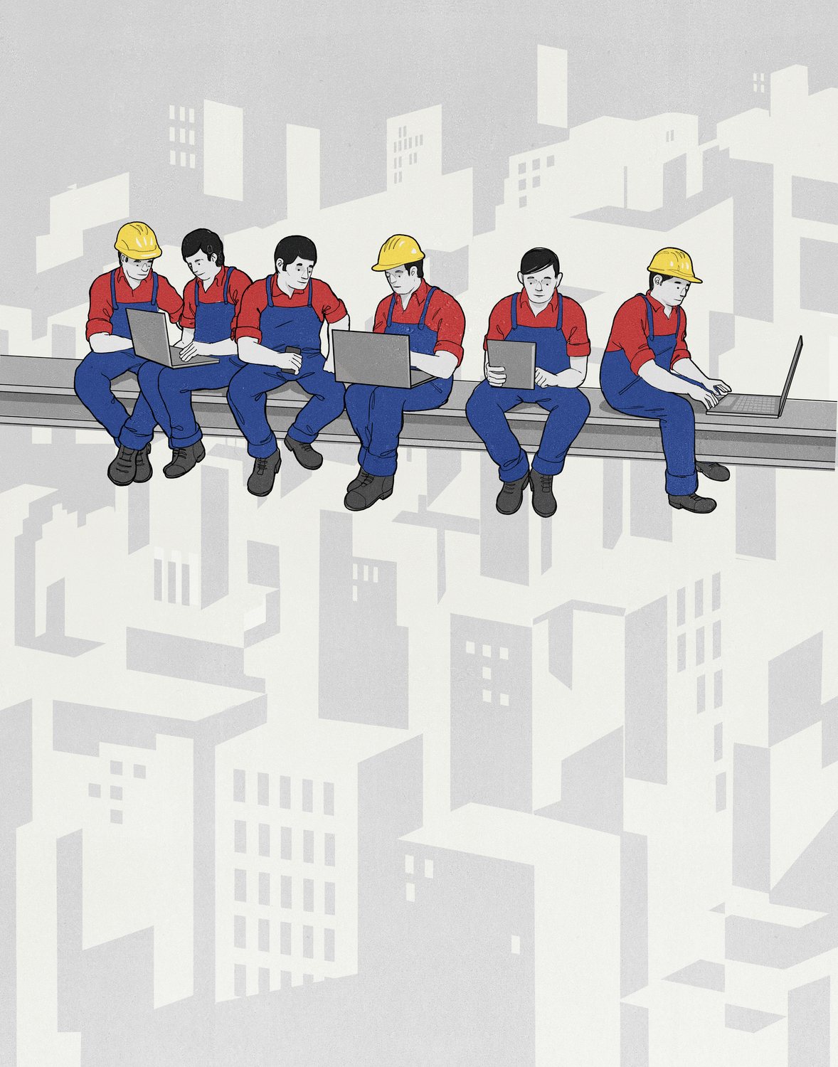 Workers on the Beam with Laptops