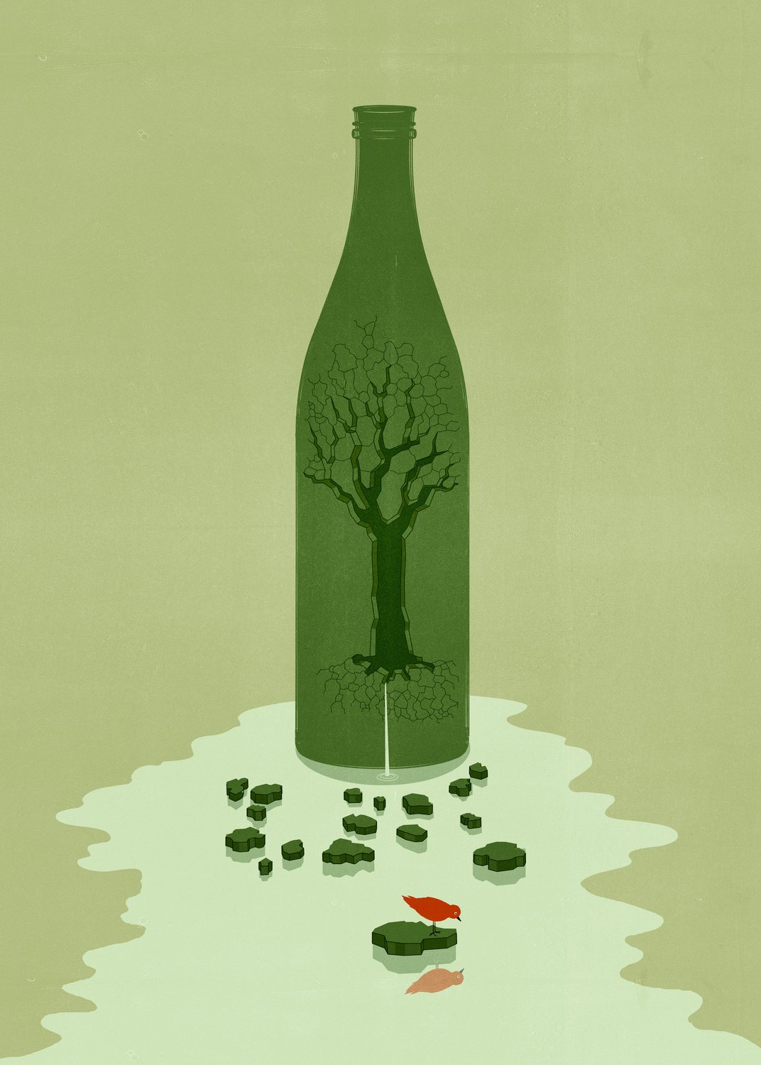 Tree inside a Green Bottle
