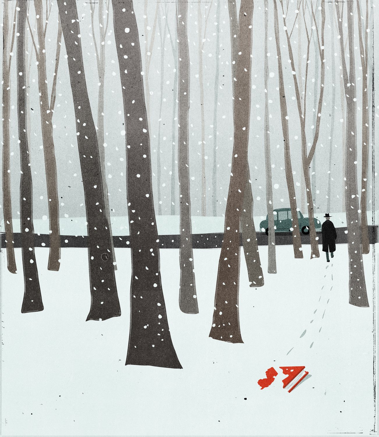 Snowy Forest with a Car