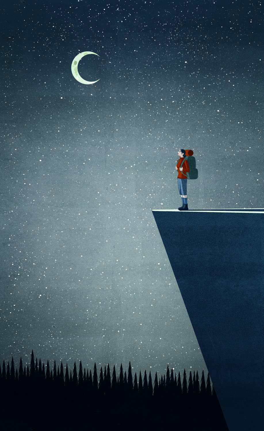 Hiker on the Night Cliff
