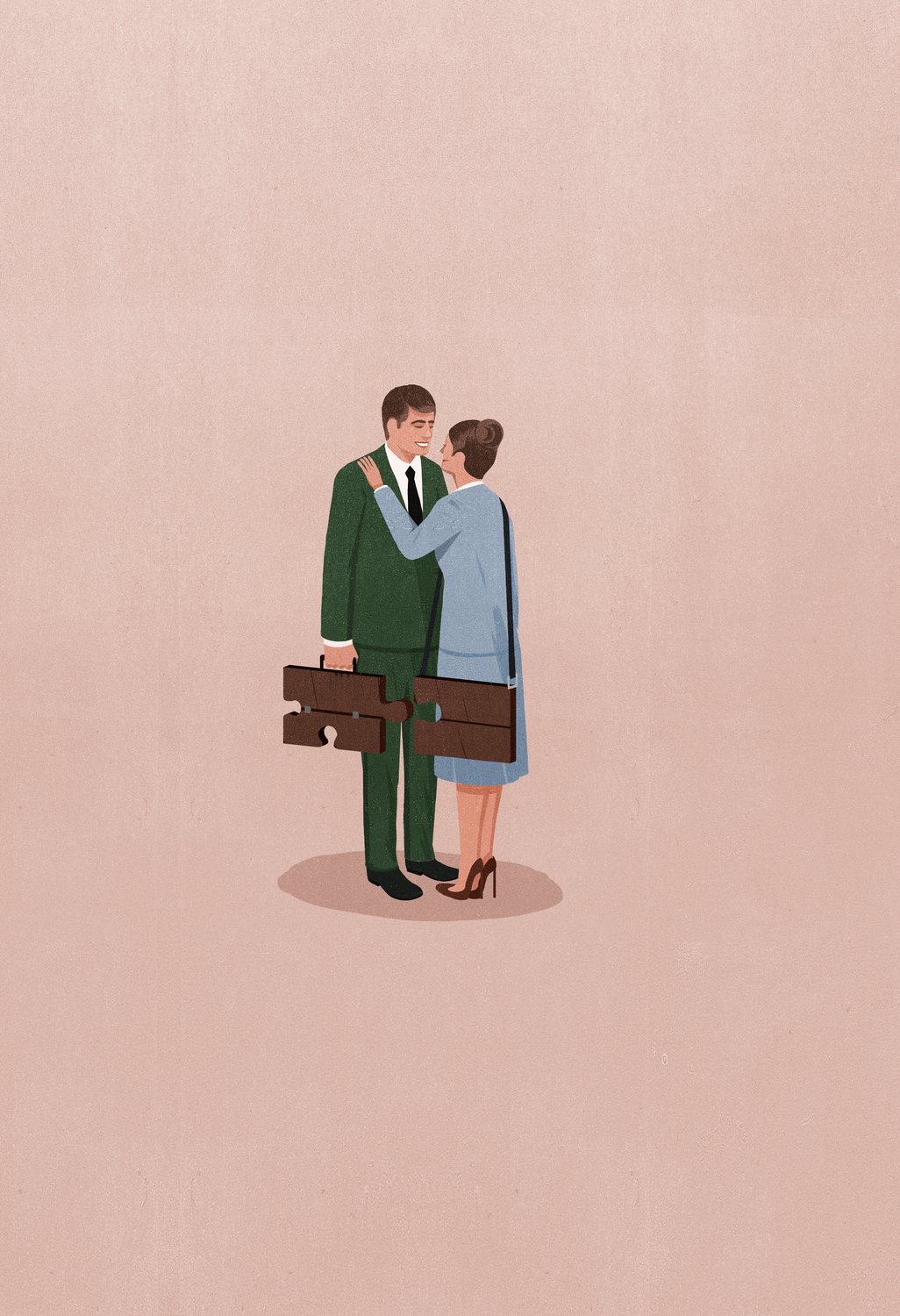Couple Embracing with Briefcases