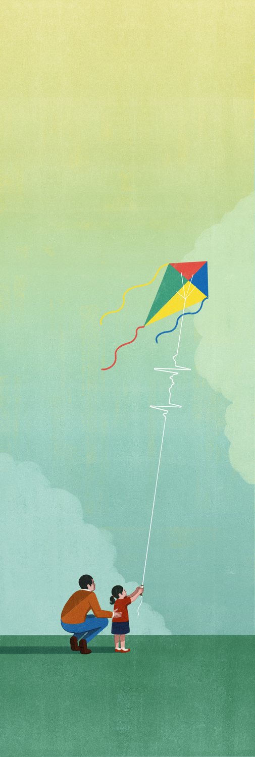 Father and Child Flying a Kite