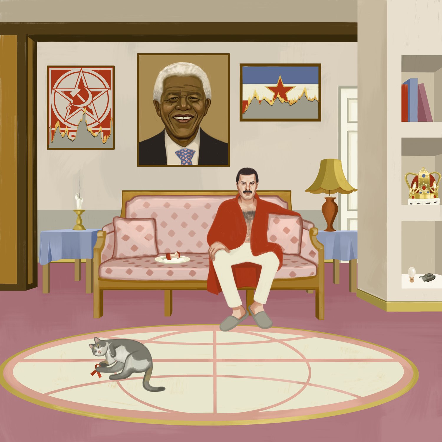 Man in the Living Room with Portraits