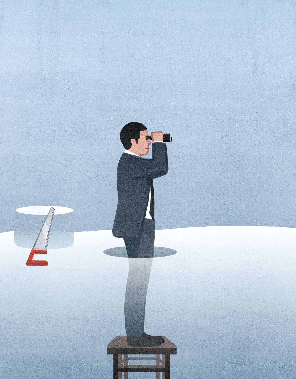 Man with Binoculars on a Stool