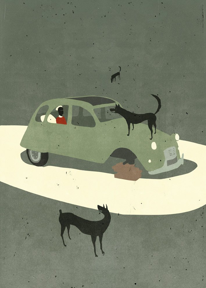 Old Car and the Dogs