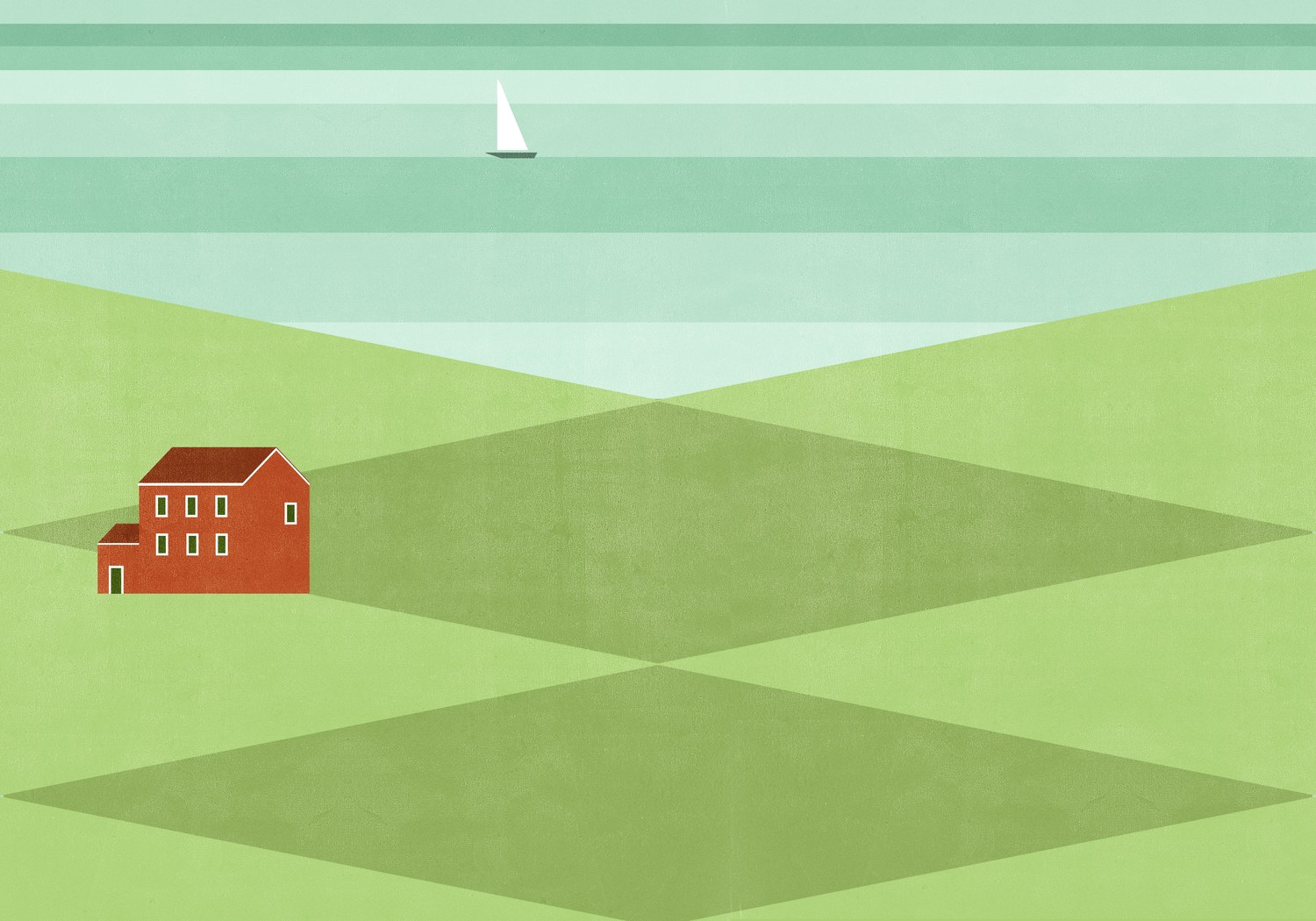 Red House on the Green Hills by the Sea