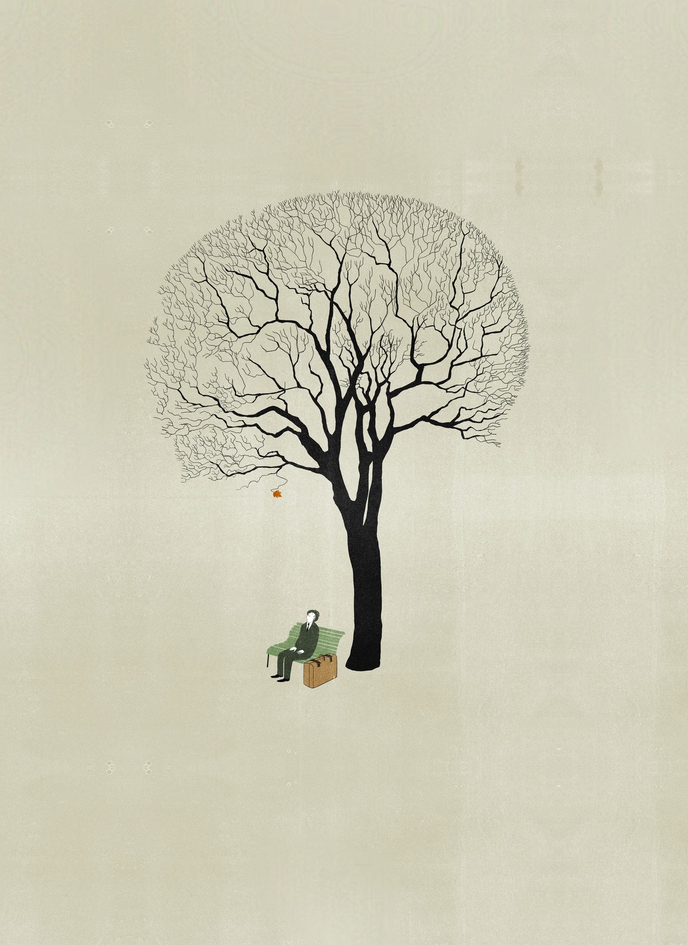 Man on a Bench under a Bare Tree