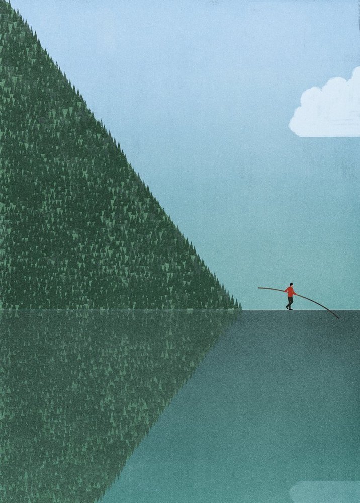 Tightrope Walker over a Lake