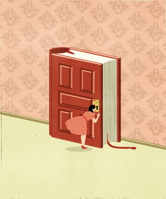 Girl Opening a Book Door