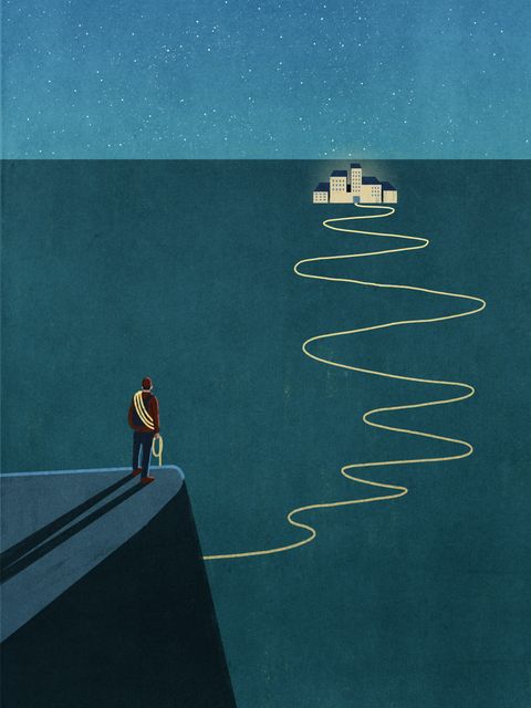 Man on a Cliff and a Winding Path