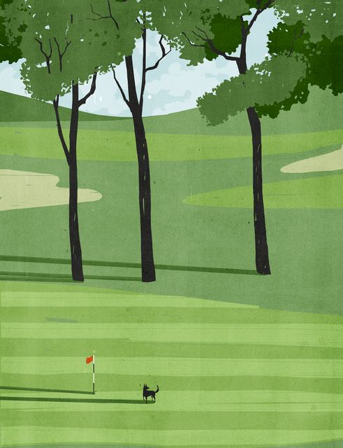 Golfer and Dog on the Course