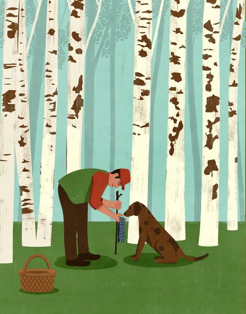 Man and Dog among the Birches