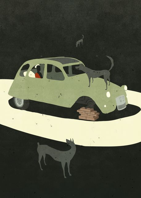 Old Car and the Stray Dogs