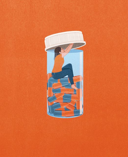 Woman inside a Pill Jar