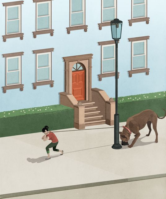 Boy and Dog by the Brownstone